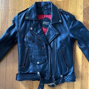 STRAIGHT TO HELL COMMANDO – BLACK AND BRASS LEATHER JACKET SIZE SMALL